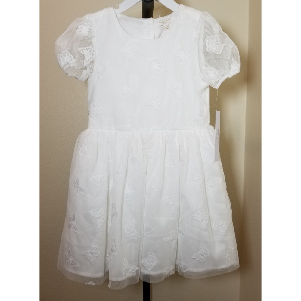 Tahari Girls White Lace Dress Size 5 Butterflies Party Wedding Formal Fancy NWT
